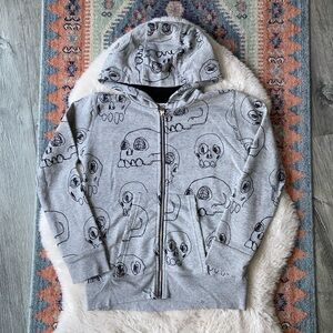 Nununu skull sweatshirt rat hooded lightweight cotton zip up minimalist boys 8/9